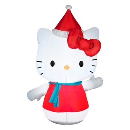 Inflatable 4 5ft Hello Kitty In Santa Hat And Blue Scarf Christmas