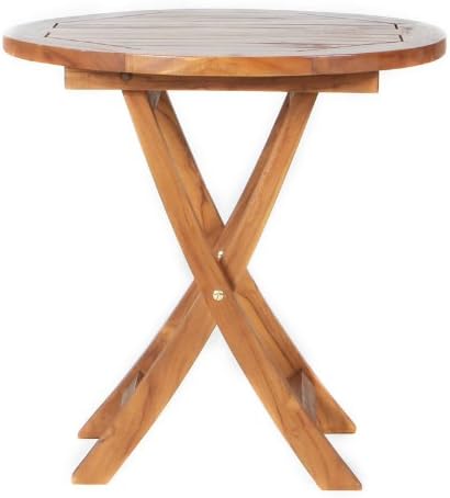 All Things CedarTS26 Teak Bistro Outdoor Table | Indonesian Teak | Light Oil Finish and Solid Brass Hardware | Round Table with Mortise and Tenon Joinery | Folding Legs for Easy Storage | 26x26x29
