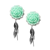 Mint Green Rose Leaf Dangle Plug 0G Pair