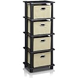 Furinno 99150KO/BK/LB LAci 4-Bins System Rack, Oak/Black/Light Brown