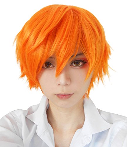 L-email Mens Short Straight Cosplay Wig Orange ML199