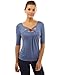 PattyBoutik Women Twisted Cross Keyhole 3/4 Sleeve Knit Top (Medium Blue S)