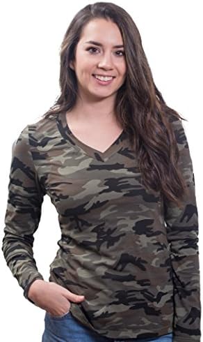 LA Diva Fashion Womens Camouflage V-Neck Cotton Jersey Knit Shirt (Large)
