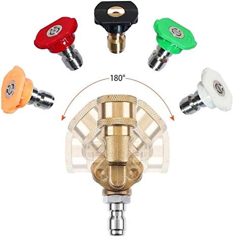 EDOU Quick Connecting Pivoting Coupler 4500 PSI 1/4'' Plug 90 Degrees with 5 Spray Nozzle Tips Kit Multiple Degrees(0、15、25、40 Degrees,Soap)