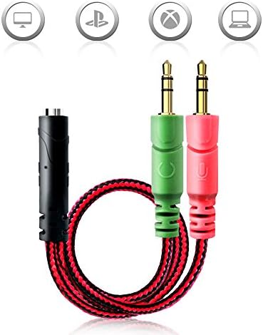 Mic Audio Y Splitter - 3.5mm Jack Splitter for PC Gaming, Mic Audio Splitter Female to 2 Male, Excellent Conductivity, 4 Pin Y Splitter for PS4, PC, Laptops, Macbook and Ultrabooks - Red