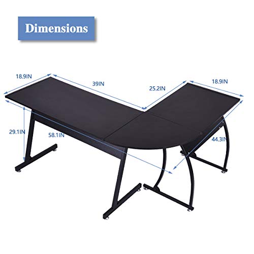L-Shaped Home Office Corner Desk - 43"PC Monitors Computer Desk, Corner Table with Simple Modern Design for Easy Assembling, Shiny Surface Scratch Resistant Tabletop, Modern Black - Thumbnail 5