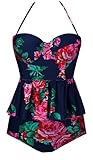 Angerella Women's Vintage Floral Print Ruffles Strap Tankini