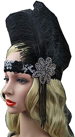 1920s Flapper Peacock Feather Costume Hair Clip Headband 20s Sequined Showgirl Headpiece Hat Accessory