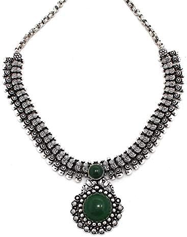 Anigalan - Stone Choker Oxidized German Silver Necklace with Jhumki for Women and Girls