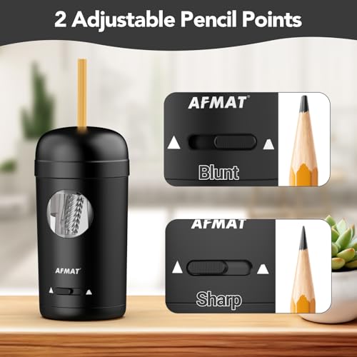 AFMAT Electric Pencil Sharpener, Fully Automatic Pencil Sharpener for 7-8mm Pencils & Colored Pencils, Auto in & Out, Rechargeable Vertical Hands-Free Sharpeners for Classroom/Home/Office PSX7(Black)