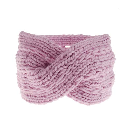 Tomppy Women Winter Knit Headband Chunky Crochet Twist Turban Hair Band Cross Braided Head Warp Ear Warmer Headwear Pink