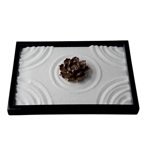 ICNBUYS Zen Garden with Lotus Set with Free Rake and Pushing Sand Pen Base Tray Dimensions 10 x 0.4 x 7 inches - Thumbnail 5