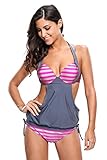 Panda Kelly Womens Striped Tankini Swimsuit Bathing Suits Tops Two pieces Bikini Sets