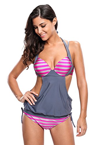 Panda Kelly Womens Striped Tankini Swimsuit Bathing Suits Tops Two pieces Bikini Sets