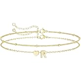 Valentines Day Gifts Gold Initial Bracelets for Women Trendy, Dainty Layered 14K Gold Plated Heart Letter Charm Bracelets, letter beads for name bracelets Jewelry Gifts