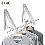 BESy Folding Clothes Hanger Adjustable Drying Rack Retractable Coat Hanger Home Storage Organiser Instant Closet, Wall Mounted with Screws,Matte Polished Aluminum(2 Packs)
