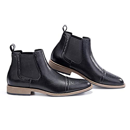 GM GOLAIMAN Men's Chelsea Boots Cap-Toe Semi-Brogue Boots Ankle Dress Boots Slip On Black 12