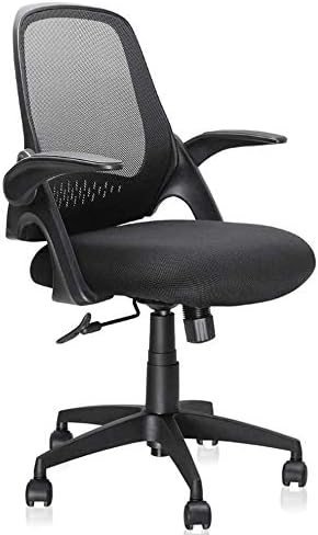 Mid-Back Mesh Office Chair, Ergonomic Desk Chairs Swivel Computer Task Chairs with Adjustable Height and Flip-up Armrest - Lumbar Support and Sponge Cushion (38" Tall, Black)