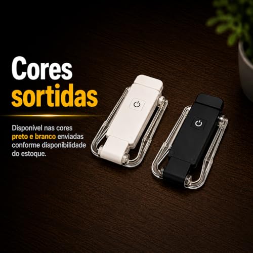 Luz de Leitura Recarregável USB com Clipe Braço Flexível e 3 Modos de Cor - Cores sortidas