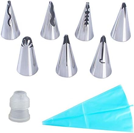 Meiyum Artistic Pastry Nozzles Set 9 Piece Pastry Nozzle Kit Silicone Pastry Piping Bag Stainless Cake Decorating Supplies
