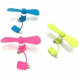 HUELE 2-in-1 Mini Fan for iPhone/iPad and Android - Blue, Green& Orange - 3-Pack Bundle