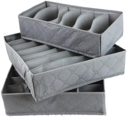 3 Pcs, 20-Cell, 7-Cell, 6-Cell Underwear Socks Ties Bra Drawer Organizer Storage Box,Bamboo Charcoal Abosrbs Moisture and Smell