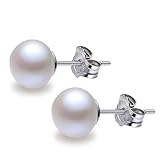 Sterling Silver White Freshwater Cultured Pearl Button Stud Earrings (6-6.5mm)…
