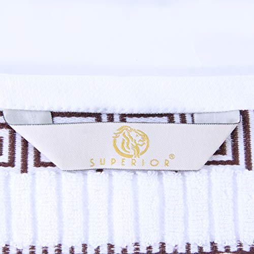 Superior Greek Pattern Decorative 6-Piece Towel Set, Absorbent Premium Cotton, Decor for Bathroom, Spa, Includes 2 Hand, 2 Face, and 2 Bath Towels, Home Essentials, Athens Collection, Chocolate