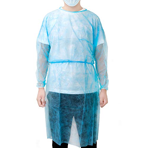 Isolation Gown Disposable,Latex Free 10pcs Disposable Isolation Gowns Elastic Cuffs,115 X137cm(Blue)
