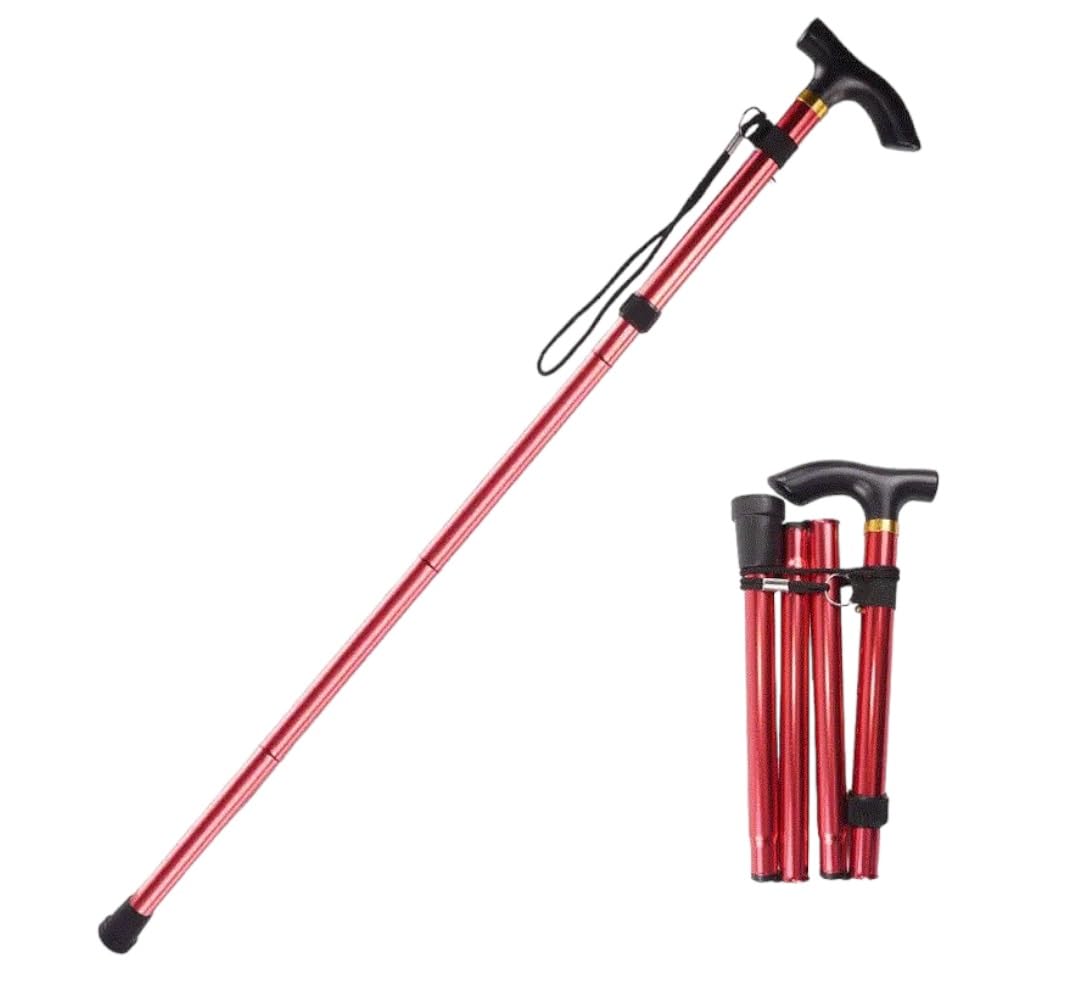 Walking Sticks for Men and Women, Lightweight Foldable Extendable Walking Aid, Mobility Aid, Collapsible & Comfortable Grip Durable T Handles, Aluminium Walking Canes (Red)