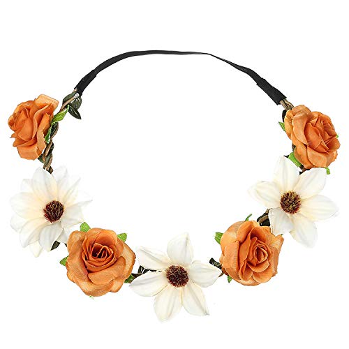 Women Girl Sunflower Rose Flower Crown Wedding Festival Headband Hairband Hair Garland(Orange)