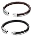 FIBO STEEL 2Pcs 6MM Leather Bracelet for Men Womens Rope Cuff Bracelet Stainless Steel Clasp 7.5-8.5 Inches