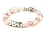 Baby Pink Crystal, Cultured Freshwater Pearl & Sterling Silver Name Bracelet