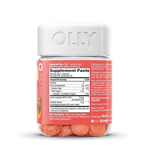 OLLY Probiotic + Prebiotic Gummy, Digestive Support and Gut Health, 500