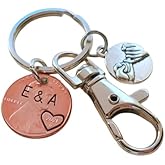 Custom Penny Keychain With Heart Around Year, and with Swivel Clasp & Pinky Promise Charm, Personalized Husband, Wife, Boyfriend, Girlfriend Key Chain, Customized Couples Keychain