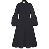 ceiyast Clergy Dresses for Women Tab Collar A-Line Long Sleeve Loose Elegant Dress