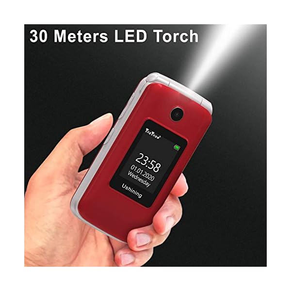 Ushining-Senior-Flip-Mobile-PhoneBig-Button-Mobile-Phone-For-ElderlyDual-SIM-Unlocked-Card-Long-Standby-with-28-Large-Screen-SOS-Button-FM-Radio-Torch-and-Charging-Cradle-Red USHINING Senior Flip Mobile Phone,Big Button Mobile Phone For Elderly,Dual SIM Unlocked Card Long Standby with 2.8…