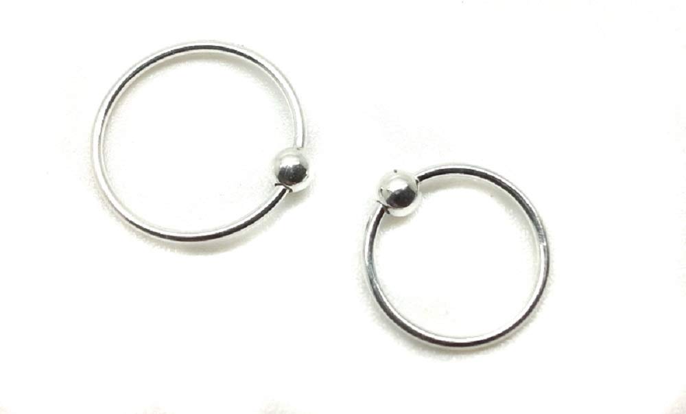 Jewellerymine-uk 2PCS Sterling Silver Nose Rings hoop with Ball 925 Sterling Silver Nose Ring Hoop Septum tragus Rings helix Cartiilage Rook Earrings 8mm 10mm