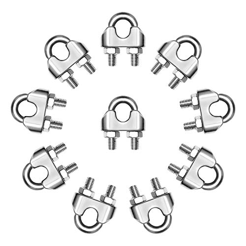 AUTMATCH 1/4 Inch M6 Wire Rope Cable Clip Clamp, 304 Stainless Steel U Bolt Saddle Fastener, 10 Pack