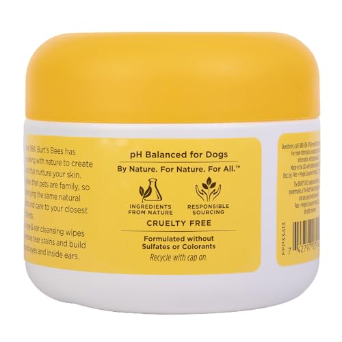 BURT’S BEES FOR PETS EYE & EAR CLEANSING WIPES FOR DOGS, FRAGRANCE-FREE, 98% NATURAL ORIGIN FORMULAS, GENTLE SPOT CLEANING SHEETS FOR DOG EYES AND EARS, 100 COUNT