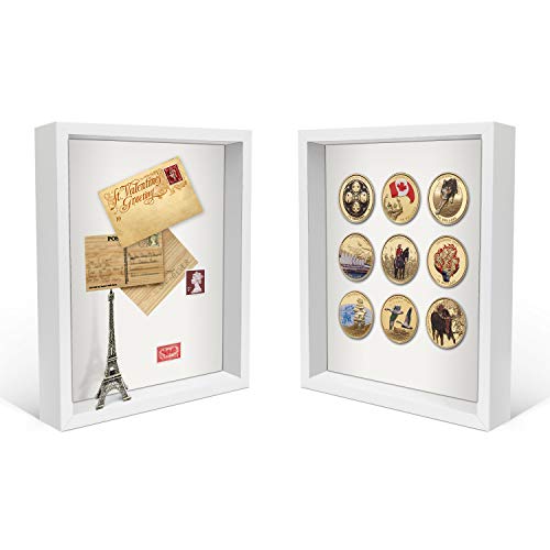 C&Z Shadow Box Frame for Memorabilia Awards Medals Photos, Display Case with Holder, Hook and Table Stand, White