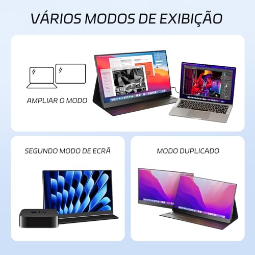 Monitor Portátil IPS 15.6" Full HD 1080p, Ultrafino, USB-C/HDMI, Capa Inteligente e Alto-falantes - Extensor de Tela para Laptop e Viagem