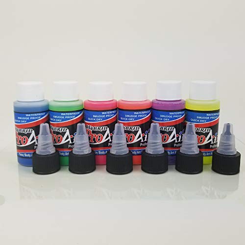 Face Painting Makeup - ProAiir Waterproof Makeup - Set of 6 UV/Fluorescents - 1 oz (30ml)