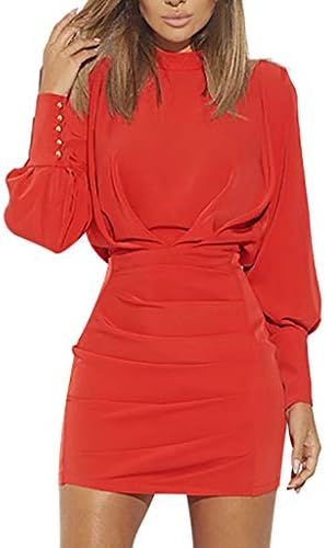 Sexy Backless Dresses Women Long Sleeve Solid Color Ruched Bodycon Mini Dress for Club Evening Party