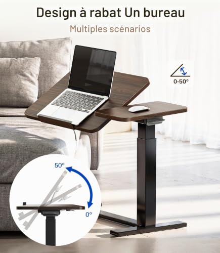 MAIDeSITe C-Shaped Side Table with Wheels, Height Adjustable Table with Double Tilting Tray and Stopper, Ideal for Care, Reading and Teleworking (Walnut)