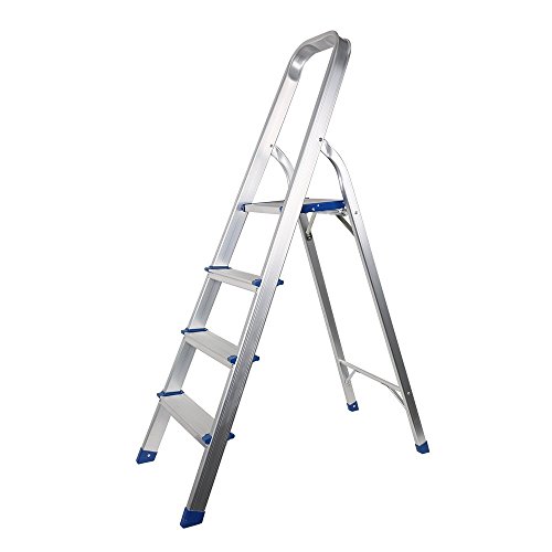 Livebest Aluminium Folding 4 Step Ladder 330 lb Heavy Duty with Non-slip Safety Rails Work Platform,Perfect for Home,School,Office
