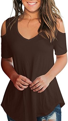 SMALNNIE Women's Cold Shoulder T Shirts V Neck Casual Short Sleeve Top