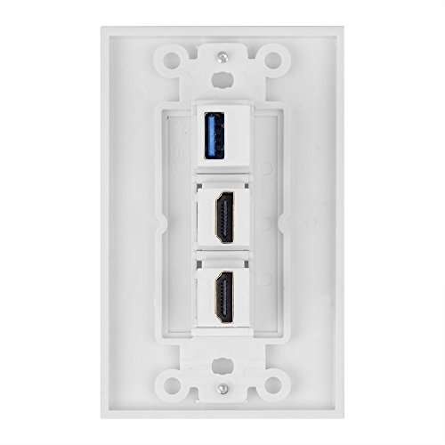 BATIGE 3 Ports HDMI & USB 3.0 Keystone Wall Plate Single GANG USB 3.0 HDMI Wall Outlet Mount Socket Face Plate Cover (2xHDMI & USB 3.0)