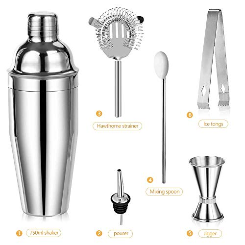 Cocktail Shaker Set, SANBLOGAN 750ML Cocktailshaker Set Profi Cocktailmixer mit Muddler, Messbecher, Barlöffel, Eiszange… – Bild 6