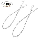 RYB HOME Ropes Holdbacks for Curtain Drapes - Natural Thick Ropes/Tiebacks with Buckle Cord for Indoor/Outdoor Use with Hook or Directly for Window Treament Panels (Set of 2, White)